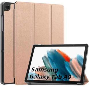 For Samsung Galaxy Tab A9 Custer Pure Color 3-Fold Holder Leather Tablet Case(Rose Gold)