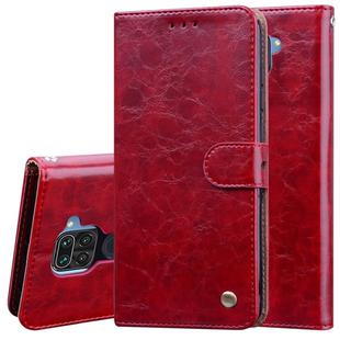 For Xiaomi Redmi Note 9 Business Style Oil Wax Texture Horizontal Flip Leather Case with Holder & Card Slots & Wallet(Brown Red)