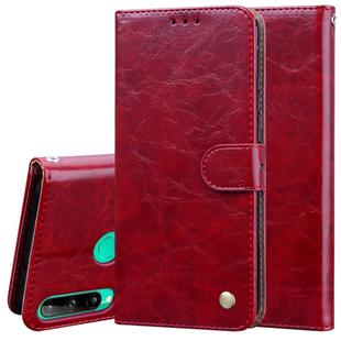 For Huawei P40 lite E Business Style Oil Wax Texture Horizontal Flip Leather Case with Holder & Card Slots & Wallet(Brown Red)
