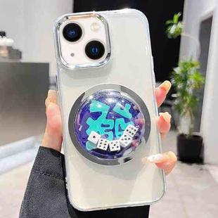 For iPhone 14 Electroplated Lens Ring Transparent Phone Case(White Dice)