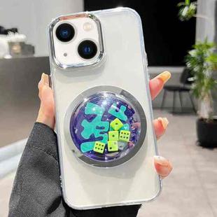 For iPhone 14 Electroplated Lens Ring Transparent Phone Case(Green Dice)