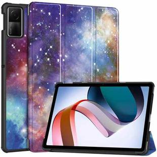 For Xiaomi Redmi Pad SE Custer Painted 3-Fold Holder Smart Leather Tablet Case(Galaxy Nebula)