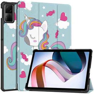 For Xiaomi Redmi Pad SE Custer Painted 3-Fold Holder Smart Leather Tablet Case(Unicorn)