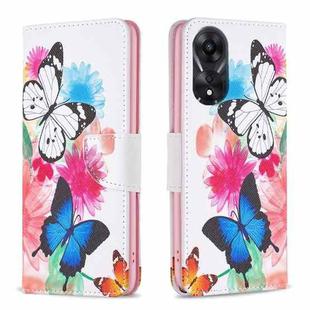 For OPPO A78 5G Colored Drawing Pattern Leather Phone Case(Butterflies)