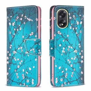 For OPPO A38 4G Colored Drawing Pattern Leather Phone Case(Plum Blossom)