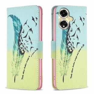 For OPPO A59 5G Colored Drawing Pattern Leather Phone Case(Feather)