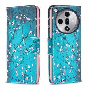 For OPPO Find X7 Colored Drawing Pattern Leather Phone Case(Plum Blossom)