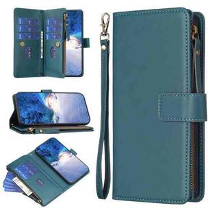 For OPPO A58 4G 9 Card Slots Zipper Wallet Leather Flip Phone Case(Green)