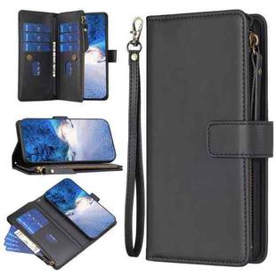 For OPPO A58 4G 9 Card Slots Zipper Wallet Leather Flip Phone Case(Black)