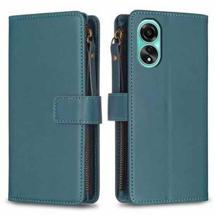 For OPPO A78 4G 9 Card Slots Zipper Wallet Leather Flip Phone Case(Green)
