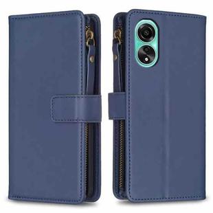 For OPPO A78 4G 9 Card Slots Zipper Wallet Leather Flip Phone Case(Blue)