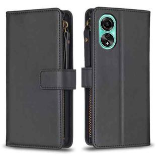 For OPPO A78 4G 9 Card Slots Zipper Wallet Leather Flip Phone Case(Black)