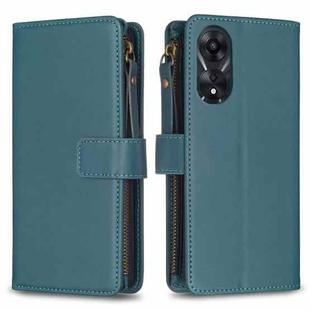 For OPPO A78 5G 9 Card Slots Zipper Wallet Leather Flip Phone Case(Green)