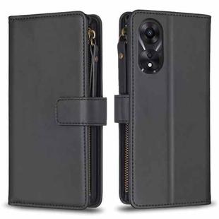 For OPPO A78 5G 9 Card Slots Zipper Wallet Leather Flip Phone Case(Black)