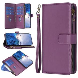 For OPPO A98 5G 9 Card Slots Zipper Wallet Leather Flip Phone Case(Dark Purple)