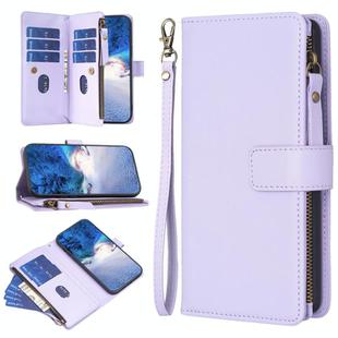 For OPPO A98 5G 9 Card Slots Zipper Wallet Leather Flip Phone Case(Light Purple)