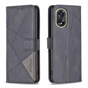 For OPPO A38 4G Magnetic Buckle Rhombus Texture Leather Phone Case(Black)