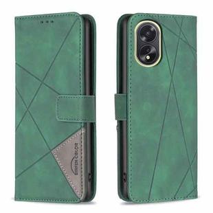 For OPPO A38 4G Magnetic Buckle Rhombus Texture Leather Phone Case(Green)