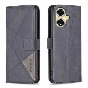 For OPPO A59 5G Magnetic Buckle Rhombus Texture Leather Phone Case(Black)