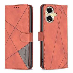 For OPPO A59 5G Magnetic Buckle Rhombus Texture Leather Phone Case(Brown)