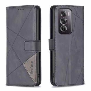 For OPPO Reno12 Pro Global Magnetic Buckle Rhombus Texture Leather Phone Case(Black)