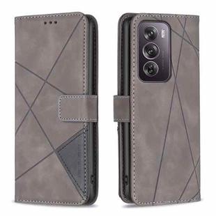 For OPPO Reno12 Pro Global Magnetic Buckle Rhombus Texture Leather Phone Case(Grey)