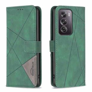 For OPPO Reno12 Pro Global Magnetic Buckle Rhombus Texture Leather Phone Case(Green)