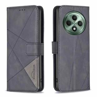 For OPPO Reno12 F 5G Magnetic Buckle Rhombus Texture Leather Phone Case(Black)