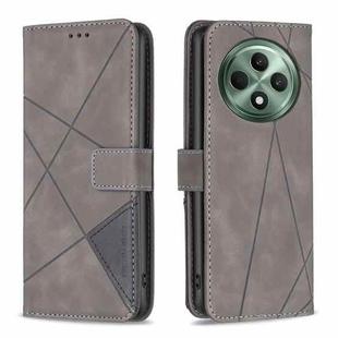 For OPPO Reno12 F 5G Magnetic Buckle Rhombus Texture Leather Phone Case(Grey)