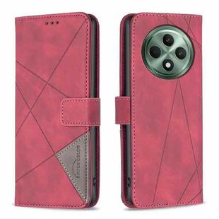 For OPPO Reno12 F 5G Magnetic Buckle Rhombus Texture Leather Phone Case(Red)