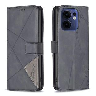 For OPPO Reno13 F 5G Magnetic Buckle Rhombus Texture Leather Phone Case(Black)