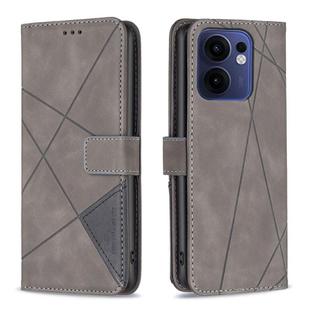 For OPPO Reno13 F 5G Magnetic Buckle Rhombus Texture Leather Phone Case(Grey)