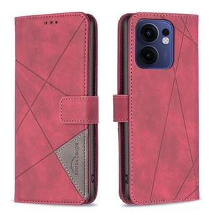 For OPPO Reno13 F 5G Magnetic Buckle Rhombus Texture Leather Phone Case(Red)