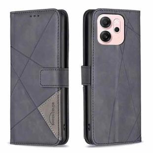 For OPPO Reno14 F 5G Magnetic Buckle Rhombus Texture Leather Phone Case(Black)