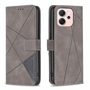For OPPO Reno14 F 5G Magnetic Buckle Rhombus Texture Leather Phone Case(Grey)