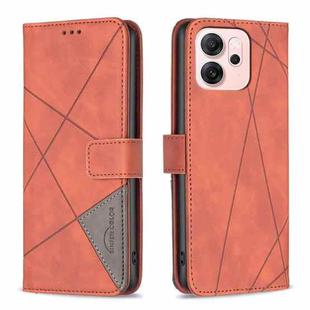 For OPPO Reno14 F 5G Magnetic Buckle Rhombus Texture Leather Phone Case(Brown)