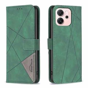 For OPPO Reno14 F 5G Magnetic Buckle Rhombus Texture Leather Phone Case(Green)