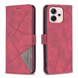 For OPPO Reno14 F 5G Magnetic Buckle Rhombus Texture Leather Phone Case(Red)