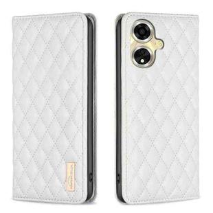 For OPPO A59 5G Diamond Lattice Magnetic Leather Flip Phone Case(White)