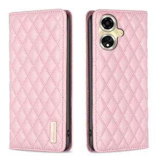 For OPPO A59 5G Diamond Lattice Magnetic Leather Flip Phone Case(Pink)