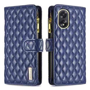 For OPPO A38 4G Diamond Lattice Zipper Wallet Leather Flip Phone Case(Blue)