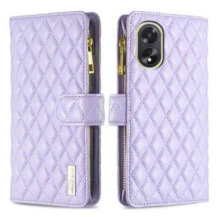 For OPPO A38 4G Diamond Lattice Zipper Wallet Leather Flip Phone Case(Purple)