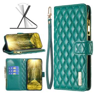 For OPPO A98 5G Diamond Lattice Zipper Wallet Leather Flip Phone Case(Green)