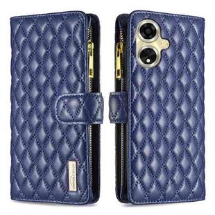 For OPPO A59 5G Diamond Lattice Zipper Wallet Leather Flip Phone Case(Blue)