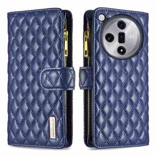 For OPPO Find X7 Diamond Lattice Zipper Wallet Leather Flip Phone Case(Blue)