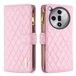 For OPPO Find X7 Diamond Lattice Zipper Wallet Leather Flip Phone Case(Pink)