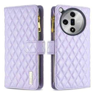 For OPPO Find X7 Diamond Lattice Zipper Wallet Leather Flip Phone Case(Purple)