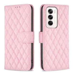 For OPPO Reno12 Global Diamond Lattice Wallet Leather Flip Phone Case(Pink)