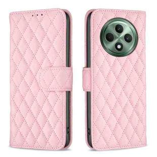 For OPPO Reno12 F 5G Diamond Lattice Wallet Leather Flip Phone Case(Pink)