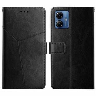 For Motorola Moto G14 HT01 Y-shaped Pattern Flip Leather Phone Case(Black)